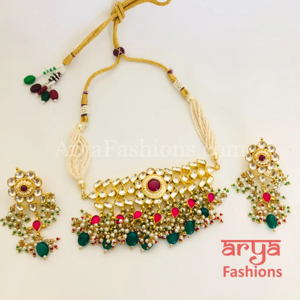 Rajwadi Pacchi Kundan Ruby Choker/ Emerald Choker