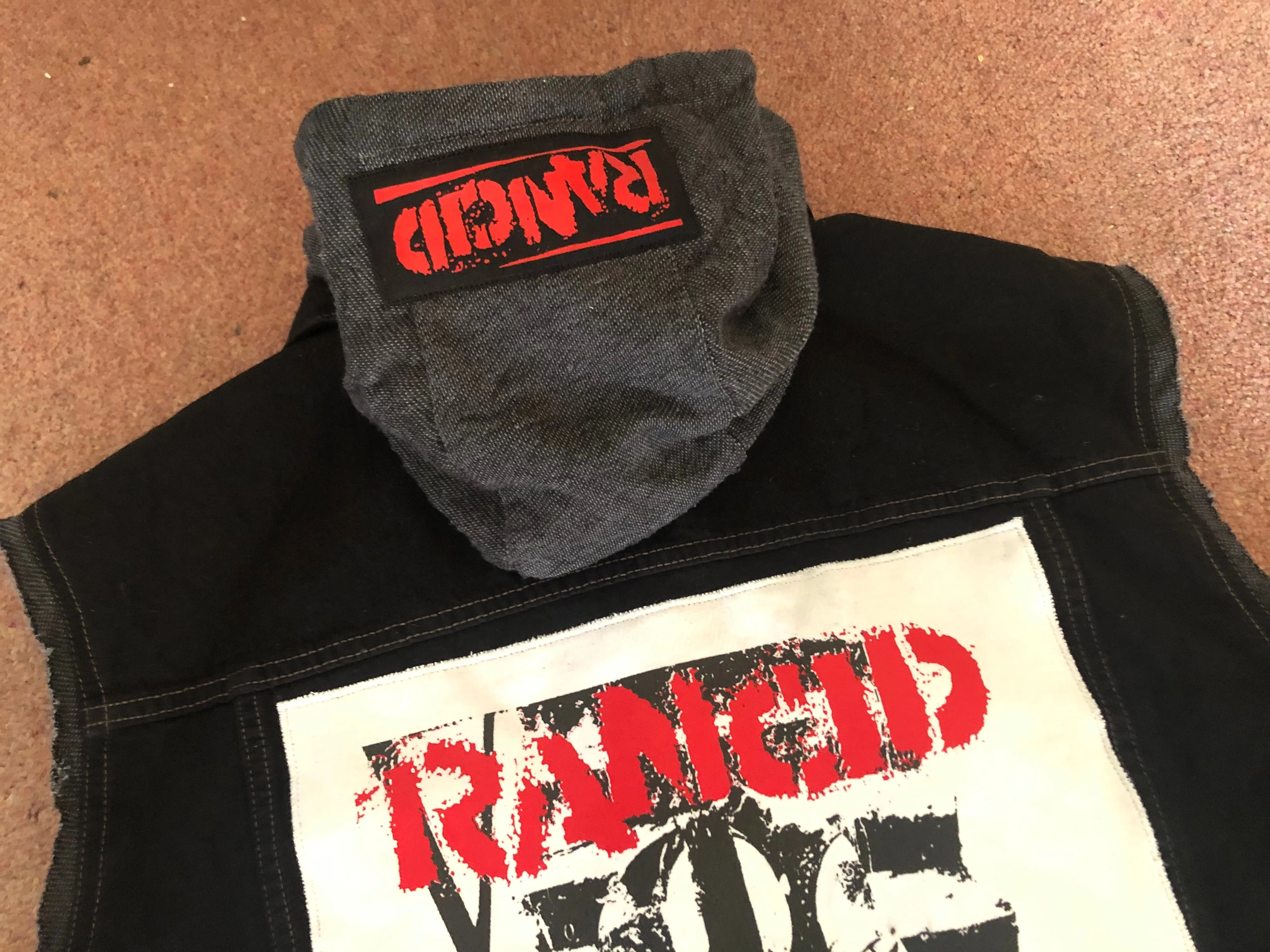 Rancid Punx Hooligans Punk Rock Denim Cut-Off Hooded Battle Jacket