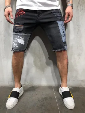 Random Ripped Jean Shorts Patched