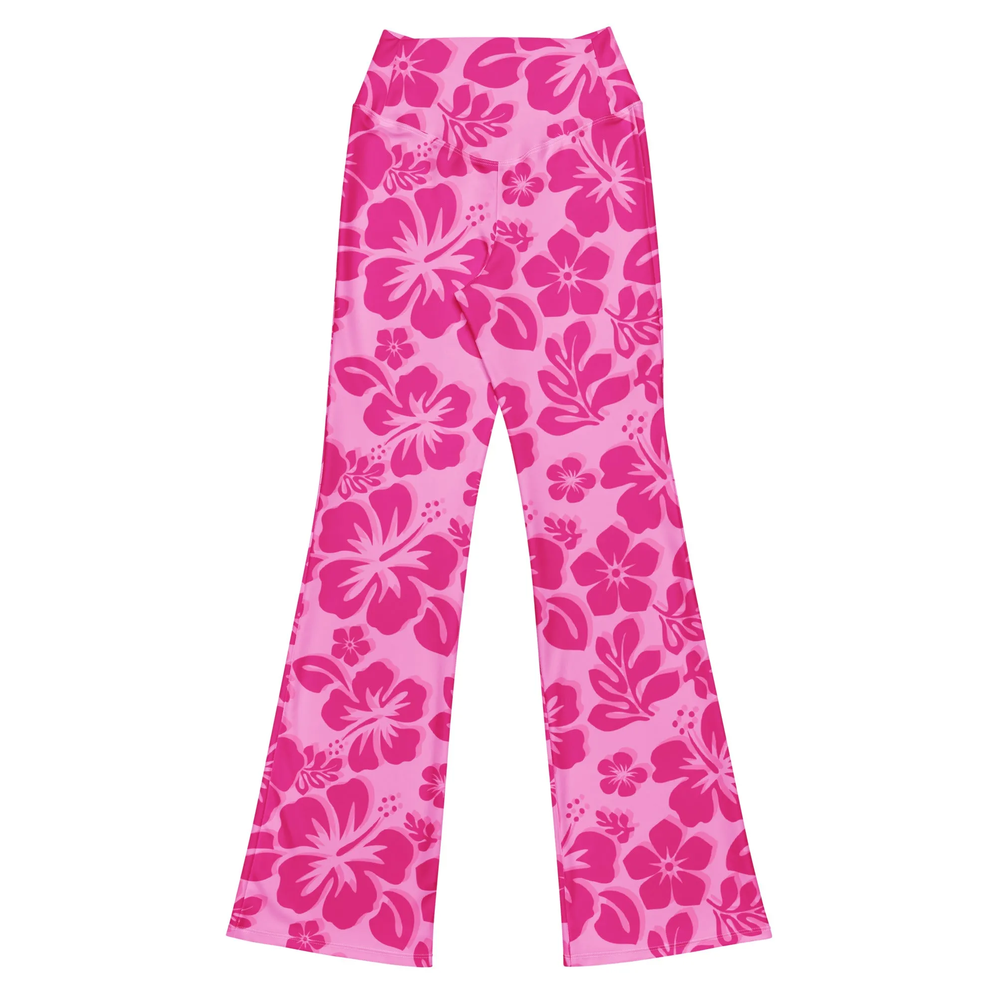 Raspberry Pinks Hawaiian Flowers High Waist Flare Leggings