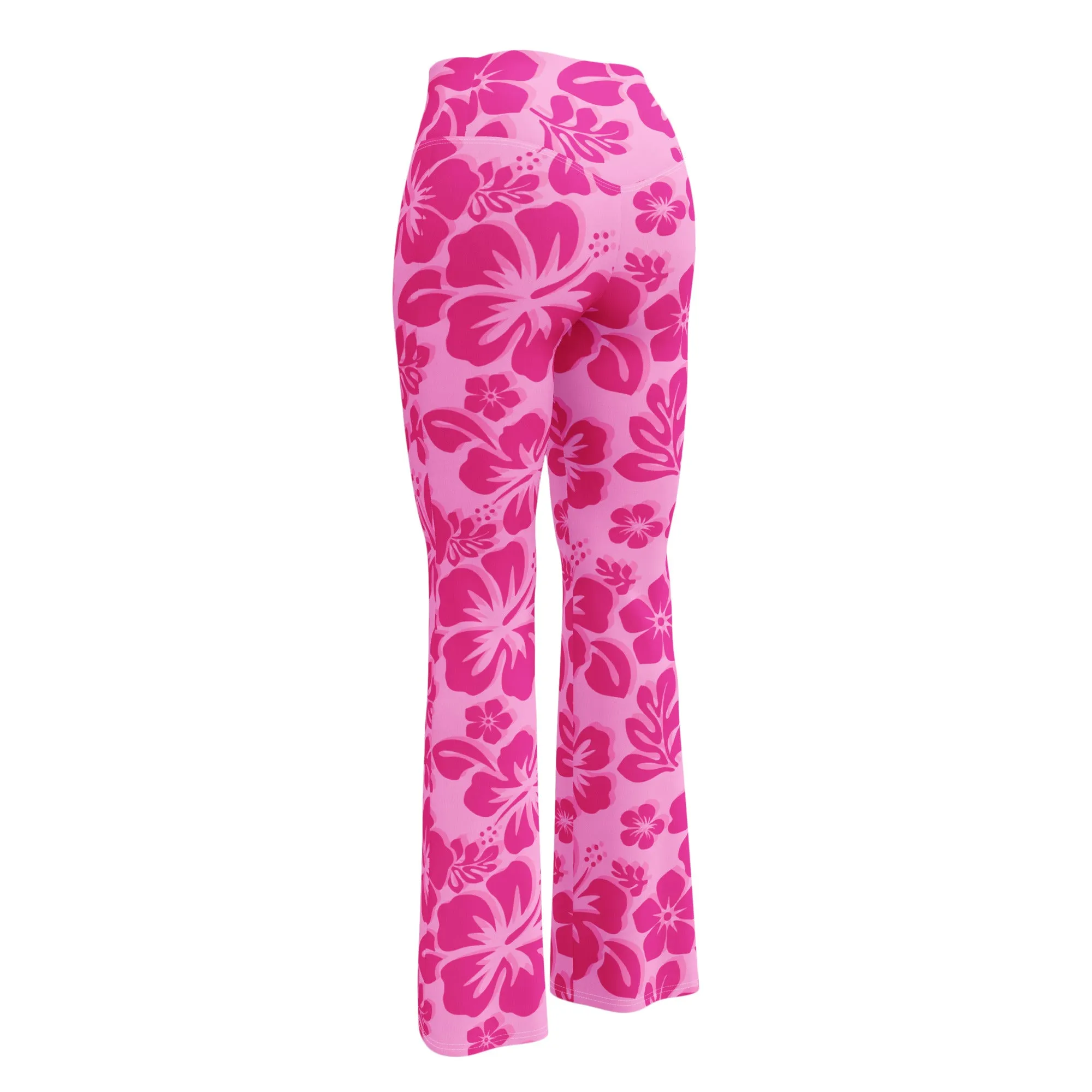 Raspberry Pinks Hawaiian Flowers High Waist Flare Leggings