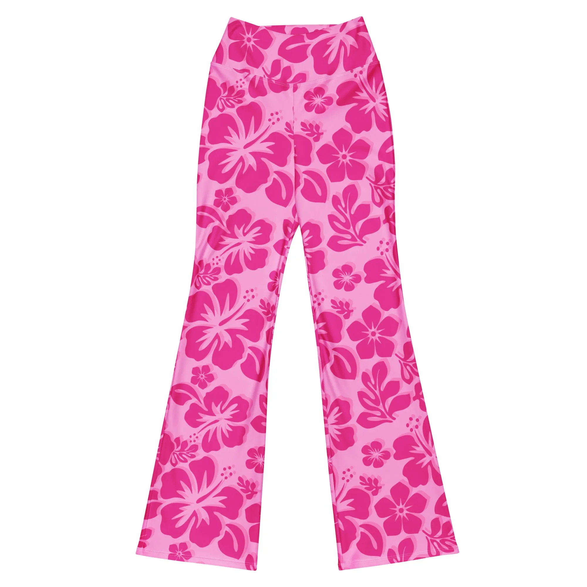 Raspberry Pinks Hawaiian Flowers High Waist Flare Leggings