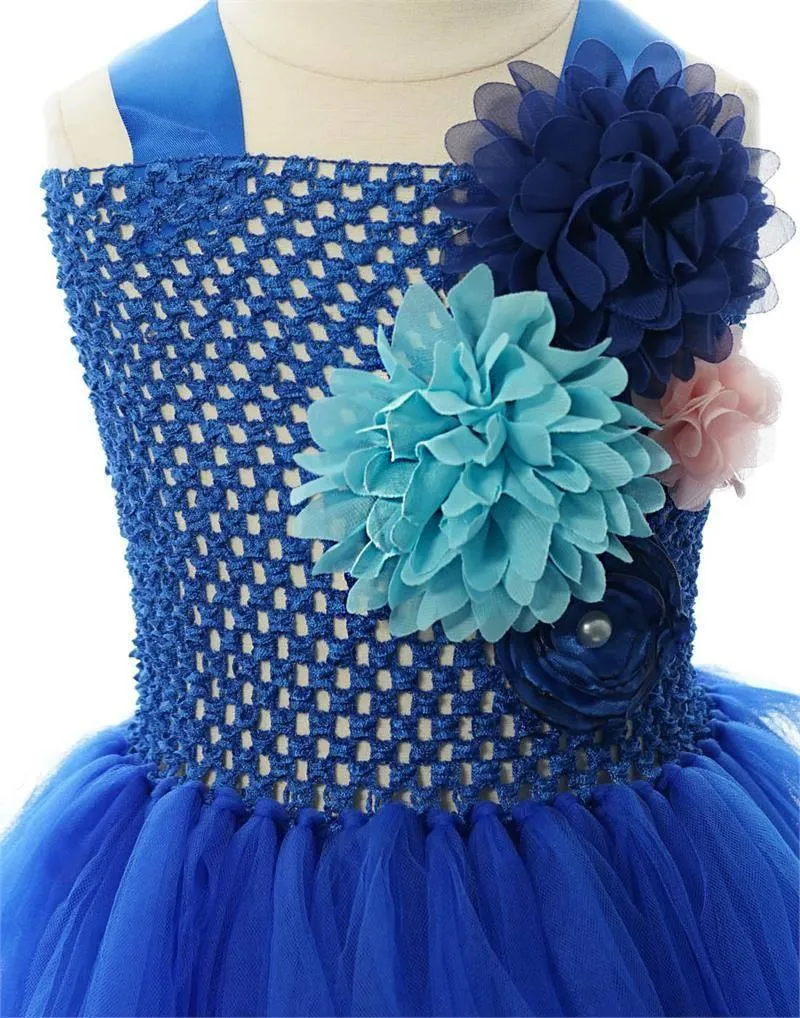 Ravishing Ivory Tulle Flower Girl Dress - Royal Blue