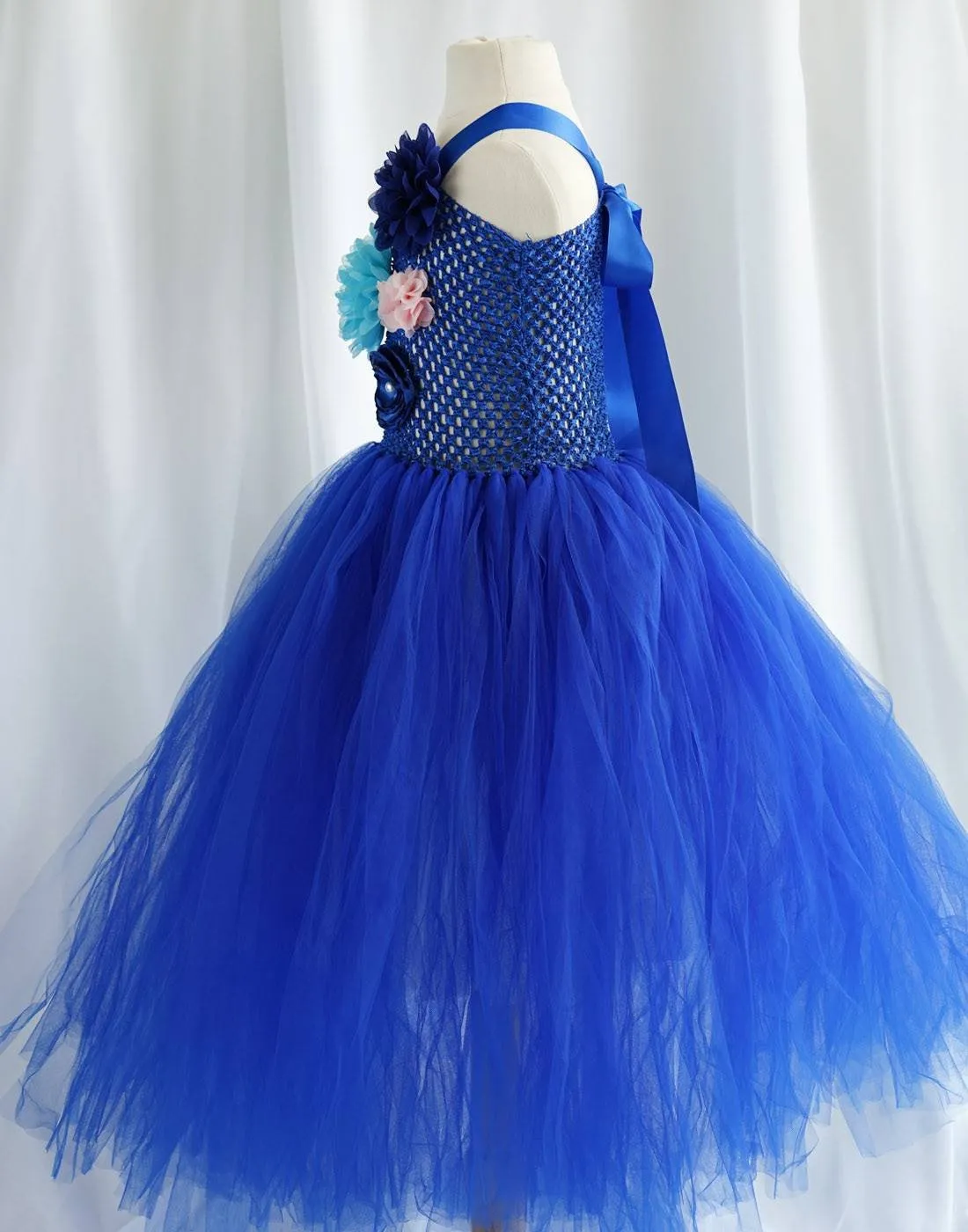 Ravishing Ivory Tulle Flower Girl Dress - Royal Blue