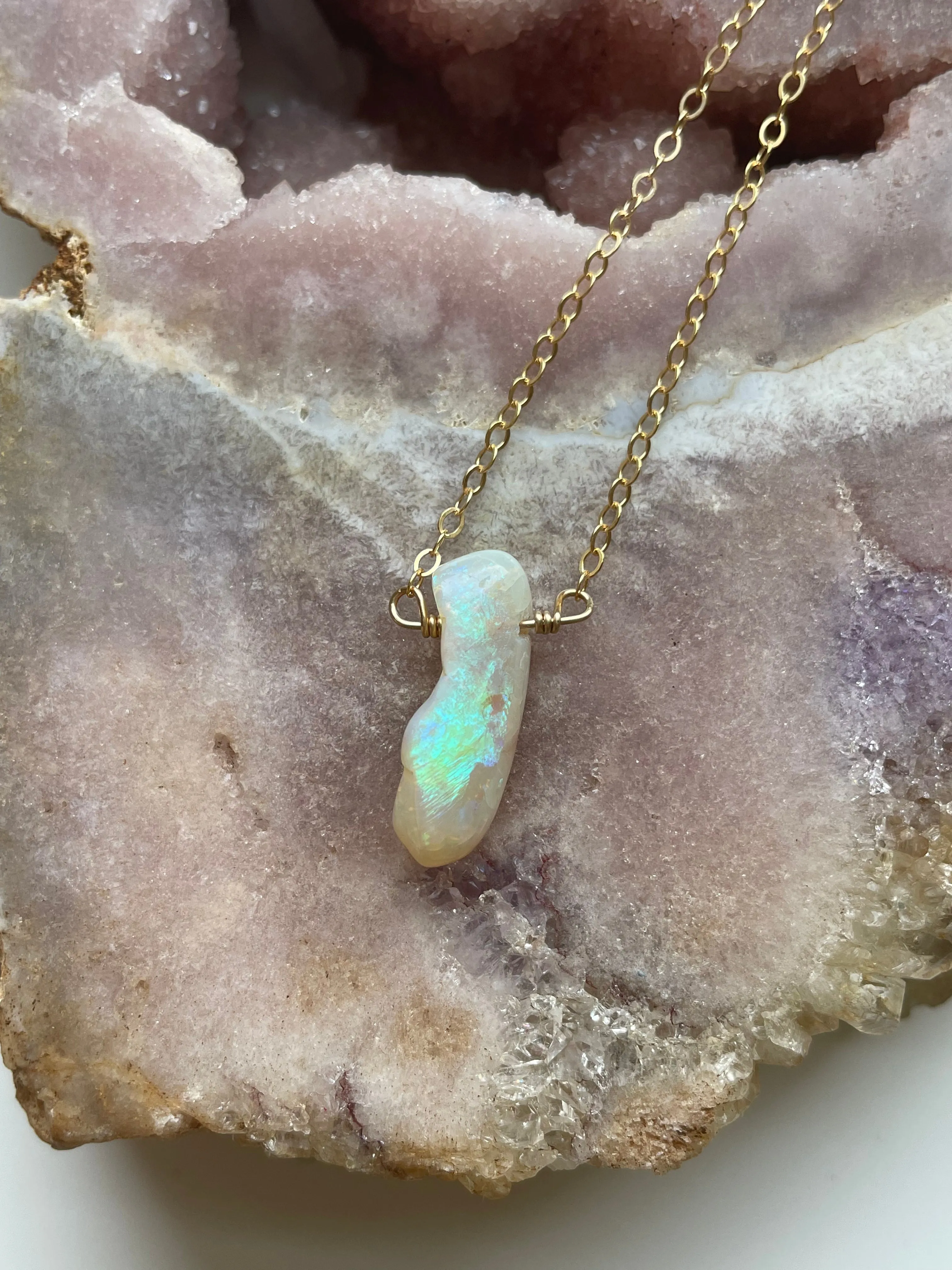 Raw Australian Opal Necklace Gold Filled 16”