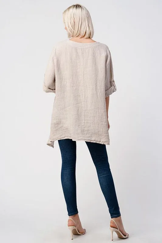 Raw Moda Asymmetric Single Pocket Linen Tunic