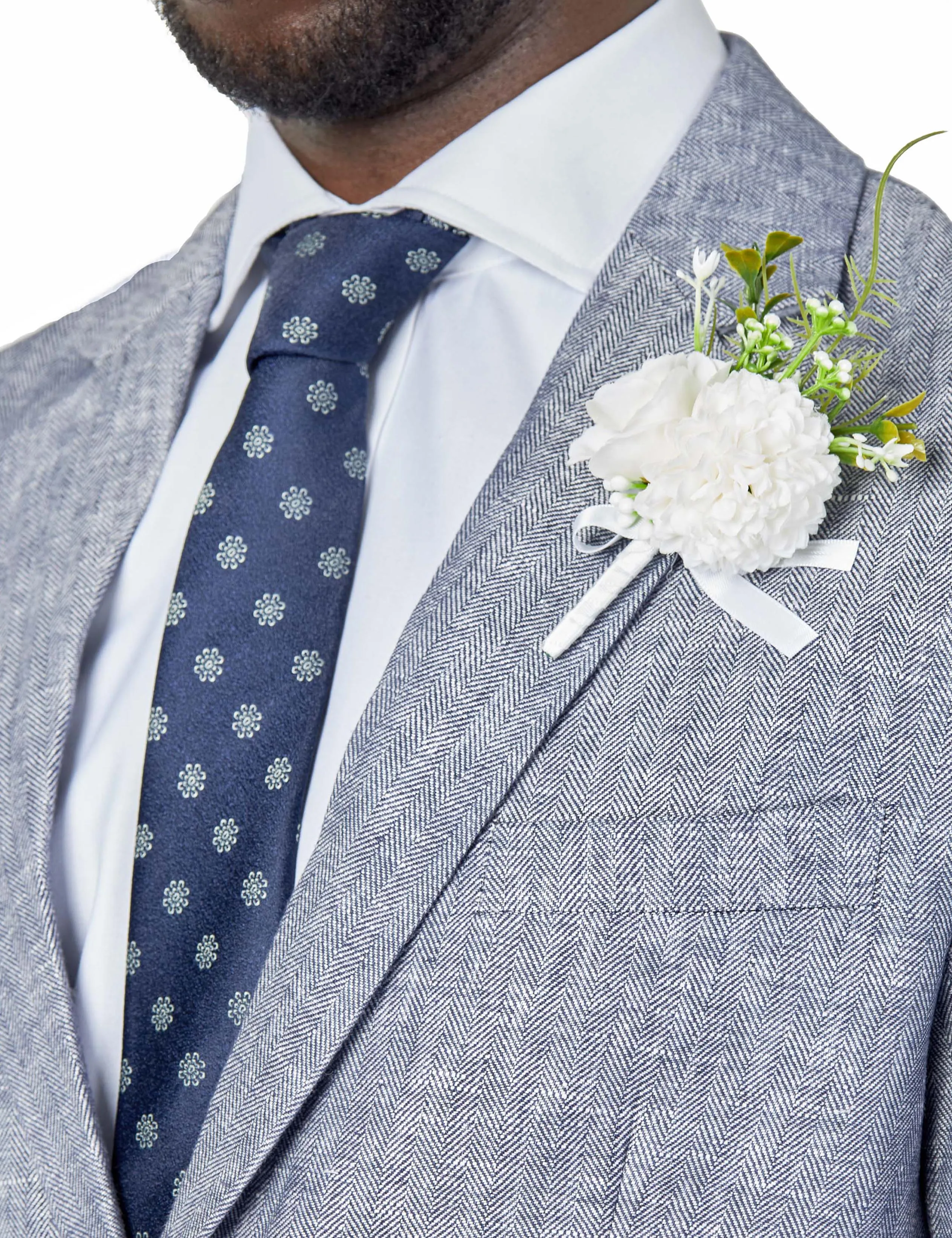 RAY - TAILORED FIT PURE HERRINGBONE LINEN GREY BLUE SUMMER SUIT