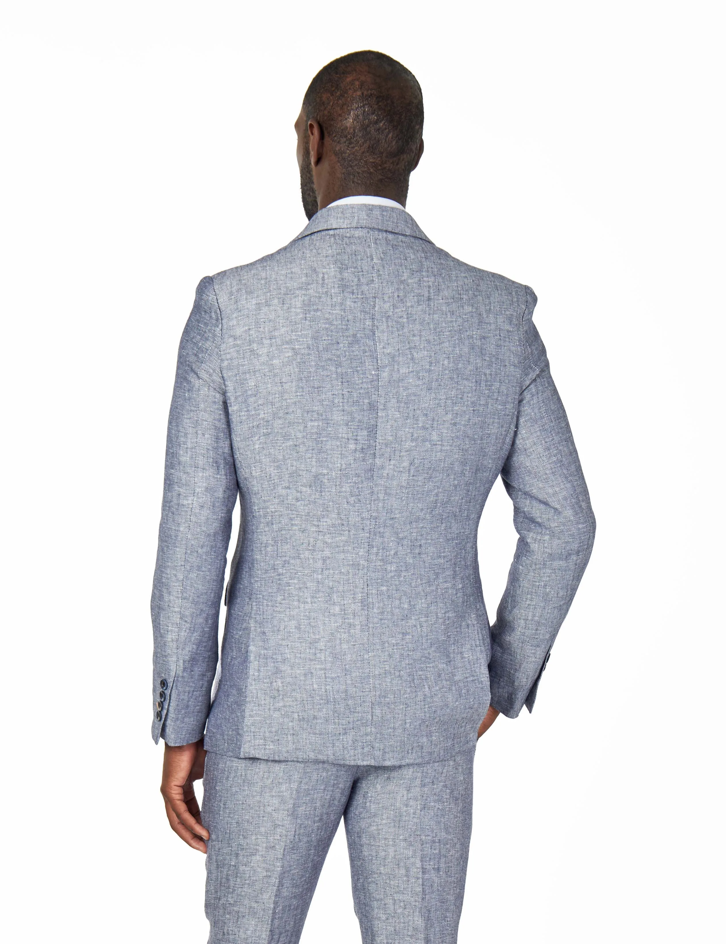 RAY - TAILORED FIT PURE HERRINGBONE LINEN GREY BLUE SUMMER SUIT