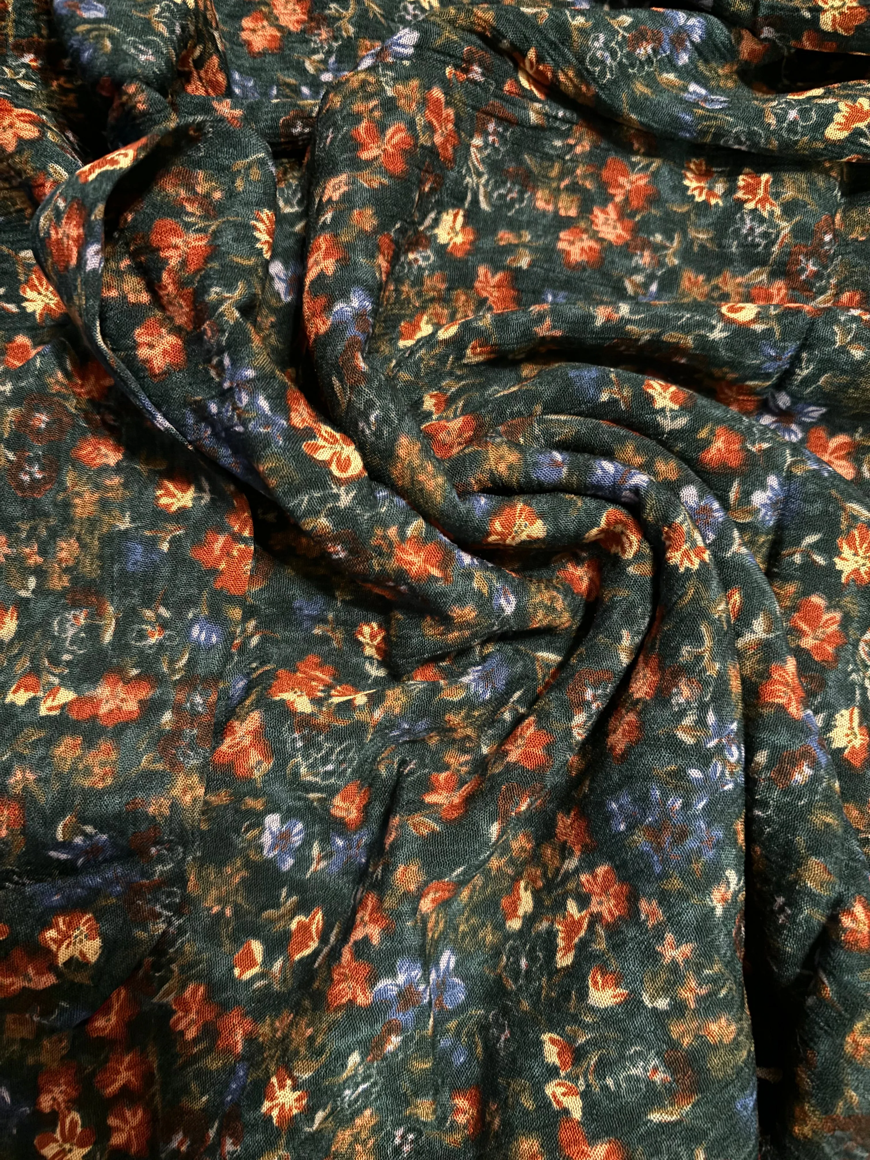 Rayon Challis Print - Green Flowers