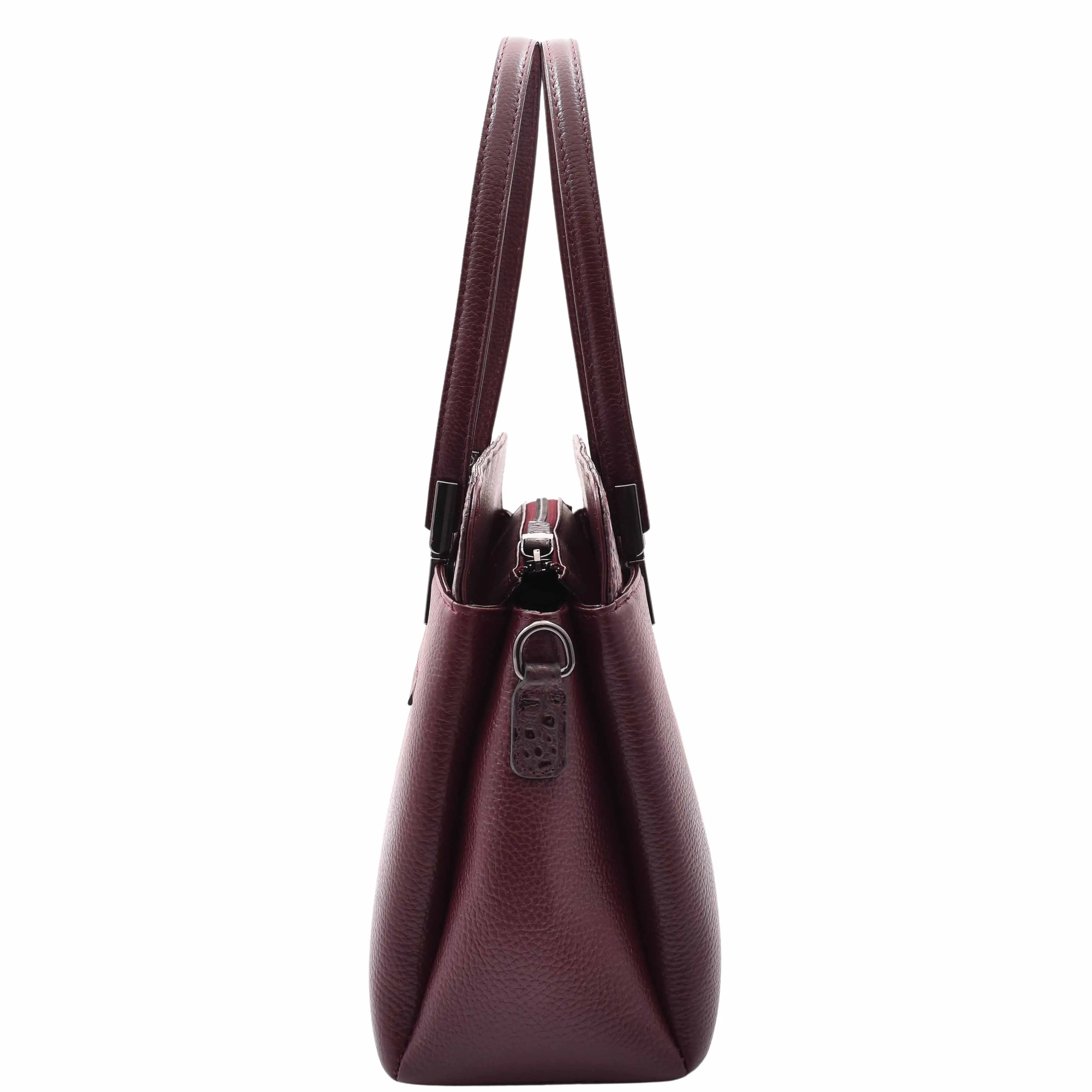 Real Leather Elegant Tote Zip Medium Shoulder Bag EDNA Burgundy