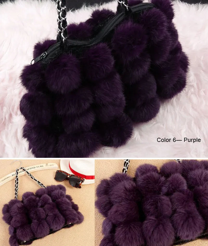 Real Rabbit Fur Ball Bag Handbag Lovely Side Bag Women Purse Totes SMALL Size 20*28 Good Choice for Chirstmas Gift FS040102