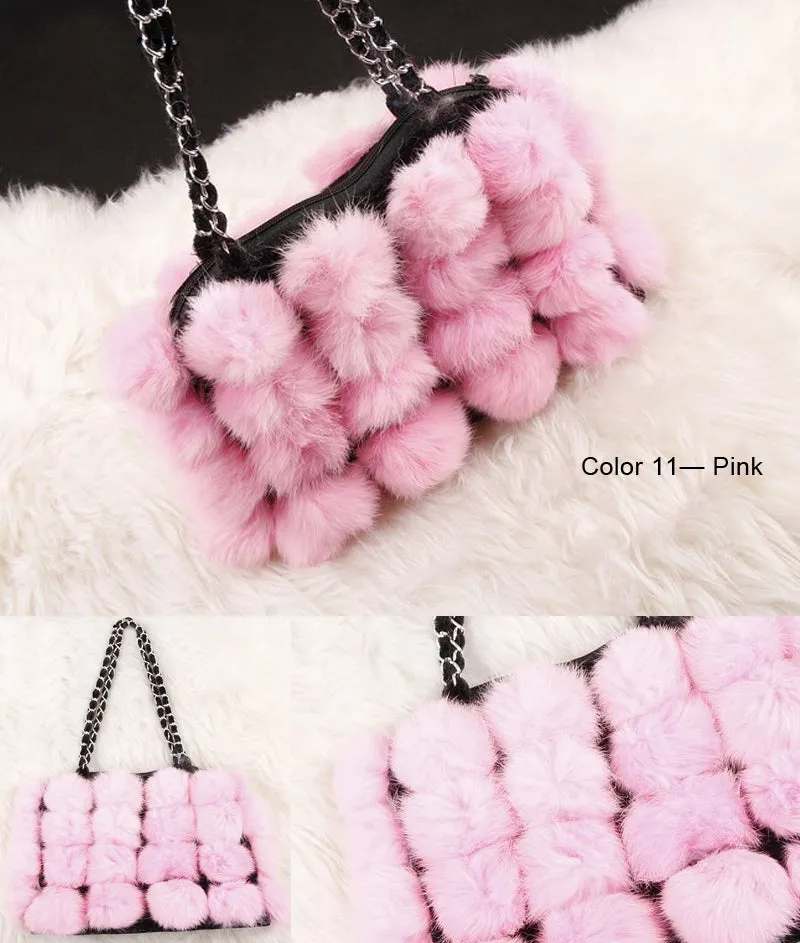 Real Rabbit Fur Ball Bag Handbag Lovely Side Bag Women Purse Totes SMALL Size 20*28 Good Choice for Chirstmas Gift FS040102