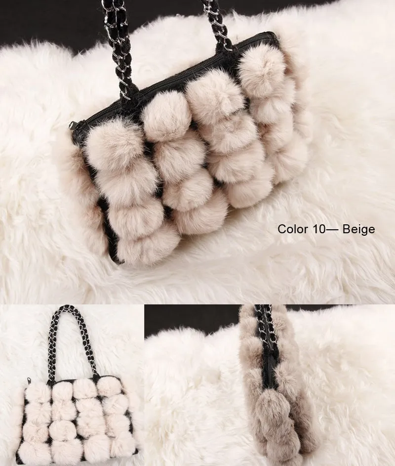 Real Rabbit Fur Ball Bag Handbag Lovely Side Bag Women Purse Totes SMALL Size 20*28 Good Choice for Chirstmas Gift FS040102