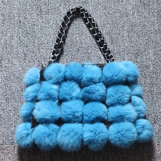 Real Rabbit Fur Ball Bag Handbag Lovely Side Bag Women Purse Totes SMALL Size 20*28 Good Choice for Chirstmas Gift FS040102