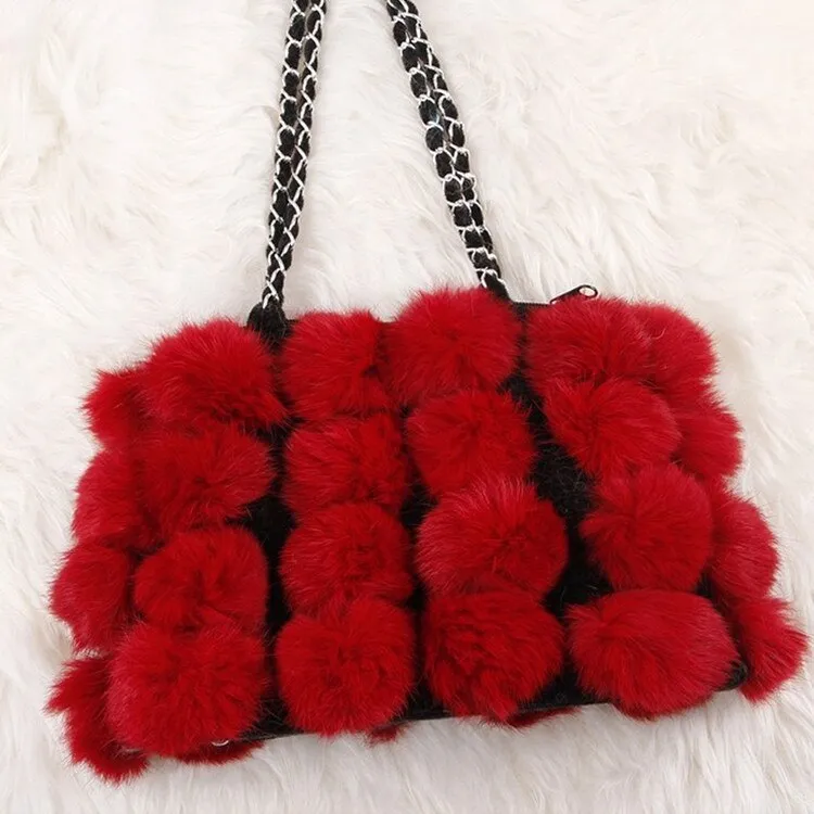 Real Rabbit Fur Ball Bag Handbag Lovely Side Bag Women Purse Totes SMALL Size 20*28 Good Choice for Chirstmas Gift FS040102