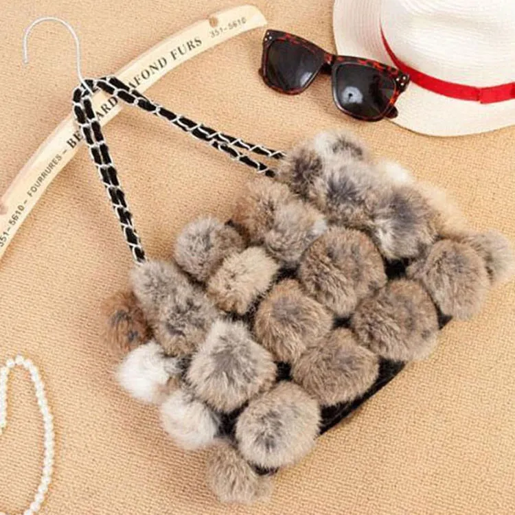 Real Rabbit Fur Ball Bag Handbag Lovely Side Bag Women Purse Totes SMALL Size 20*28 Good Choice for Chirstmas Gift FS040102