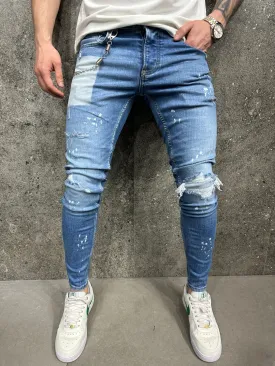 Reck Skinny Ripped Jeans   Chain - Blue Y27