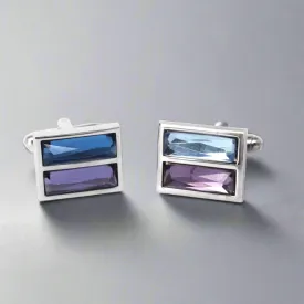 Rectangular Blue and Purple Fiber Glass Cufflinks (Online Exclusive)