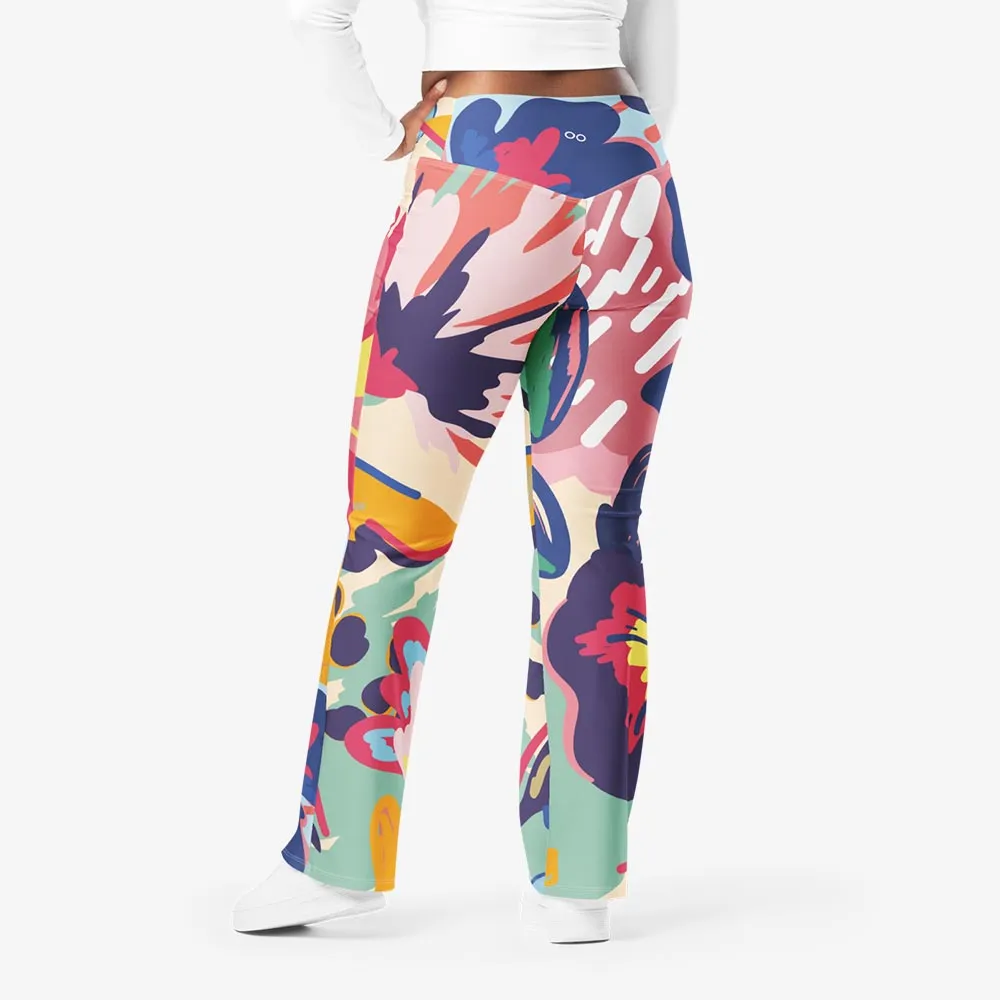 Recycled Flare leggings "Flower Splash" Red/Yellow/Blue