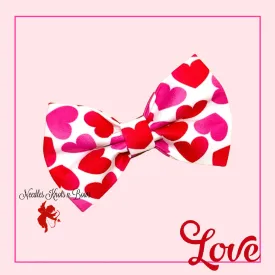 Red & Pink Hearts on White Valentines Bow Tie