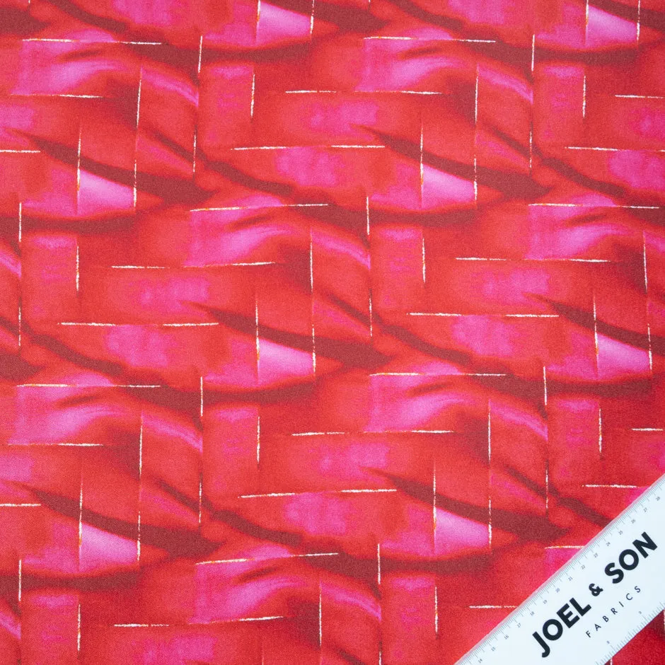 Red & Pink Printed Pure Silk Twill