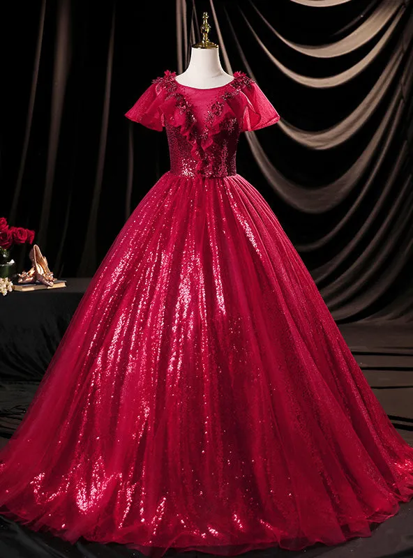 Red Ball Gown Sequins Appliques Quinceanera Dress