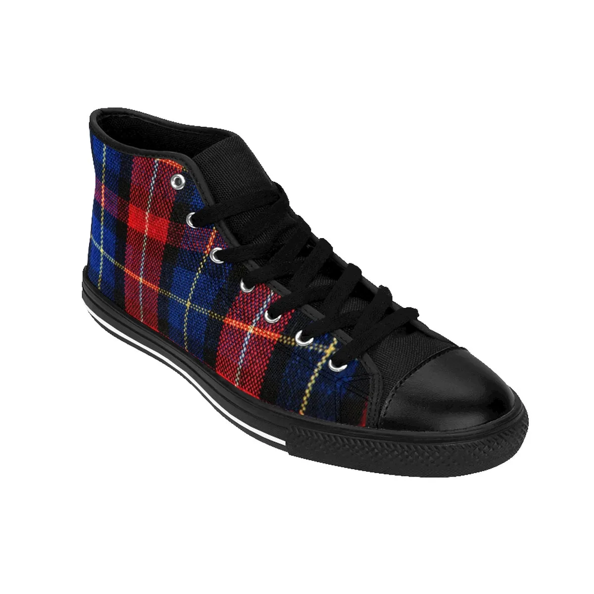 Red Blue Plaid Men's High Tops, Tartan Classic Print High Top Sneakers Tennis Fashion Shoes