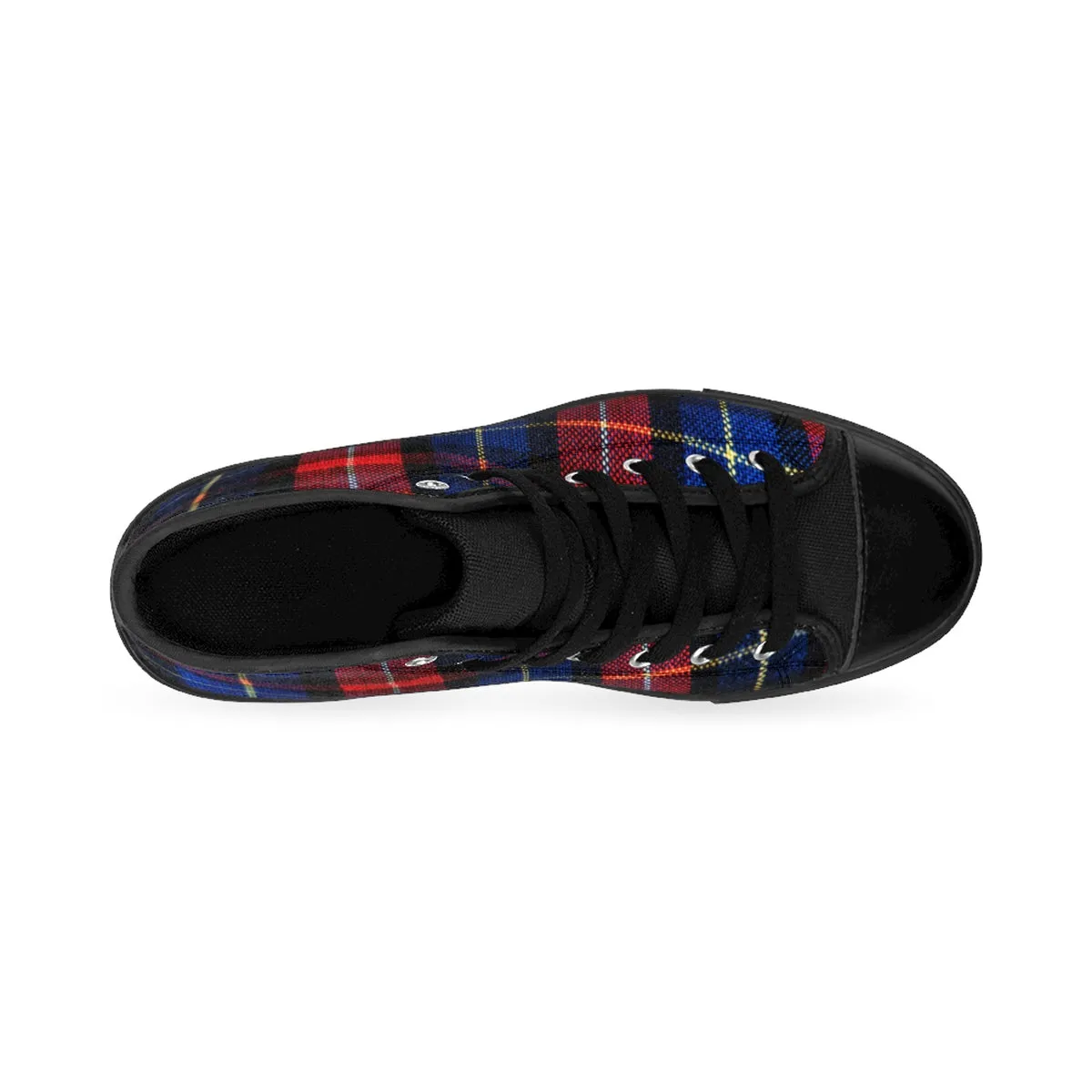 Red Blue Plaid Men's High Tops, Tartan Classic Print High Top Sneakers Tennis Fashion Shoes