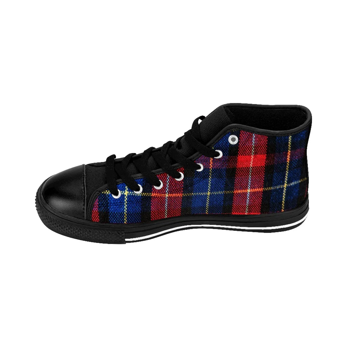 Red Blue Plaid Men's High Tops, Tartan Classic Print High Top Sneakers Tennis Fashion Shoes