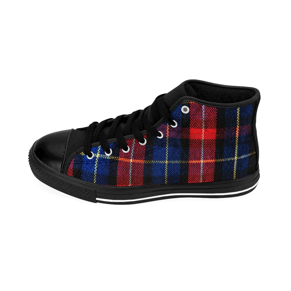 Red Blue Plaid Men's High Tops, Tartan Classic Print High Top Sneakers Tennis Fashion Shoes