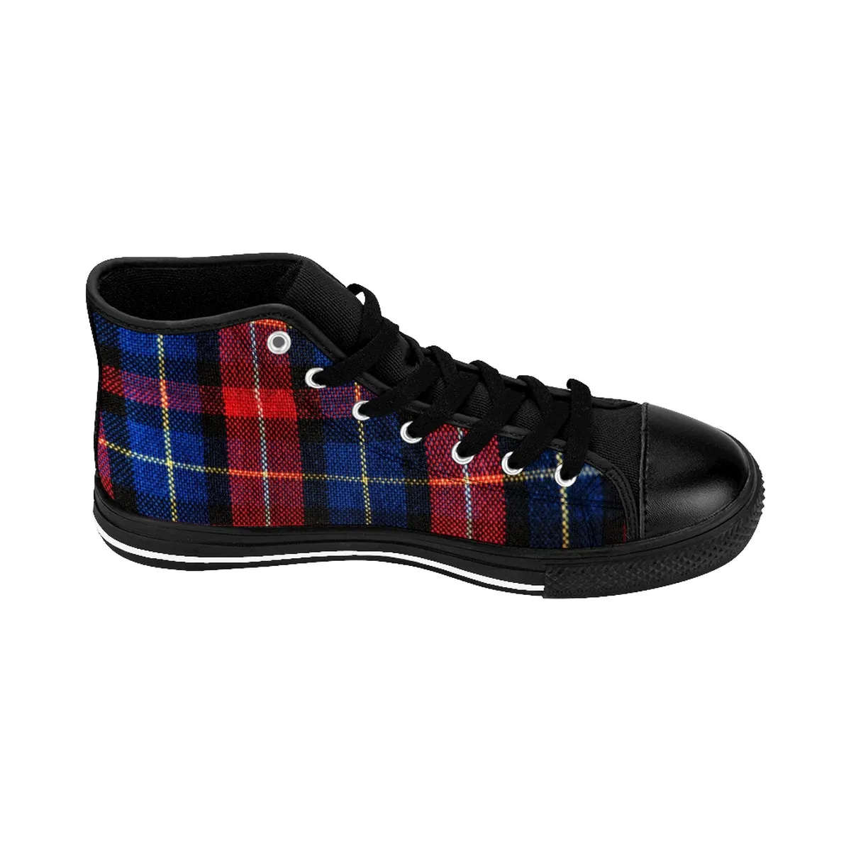 Red Blue Plaid Men's High Tops, Tartan Classic Print High Top Sneakers Tennis Fashion Shoes