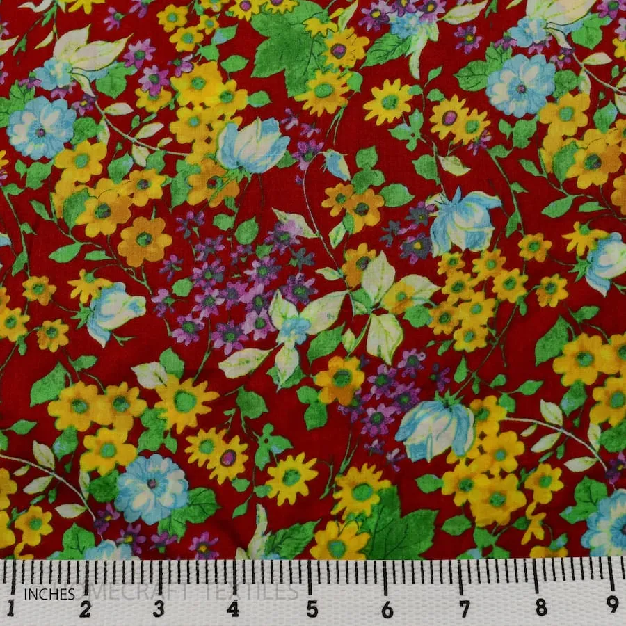 Red Bright Bloom Cotton Print