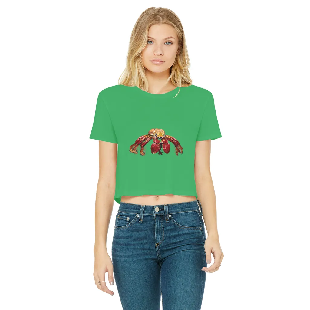 Red Crab Classic Women's Cropped Raw Edge T-Shirt