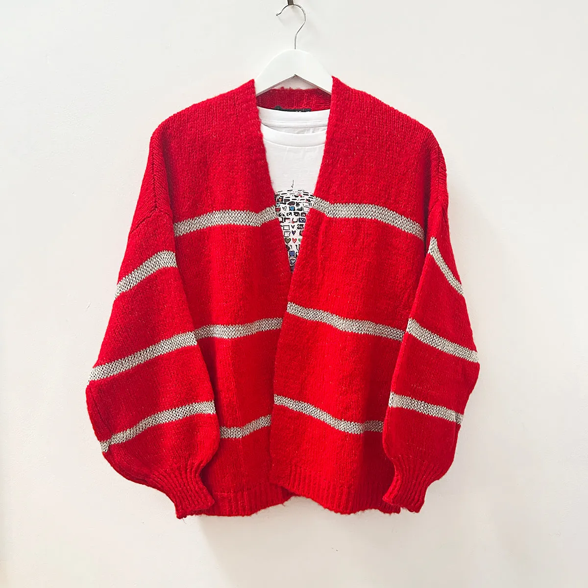 Red Disco Cardigan With Metallic Stripe - ONE SIZE