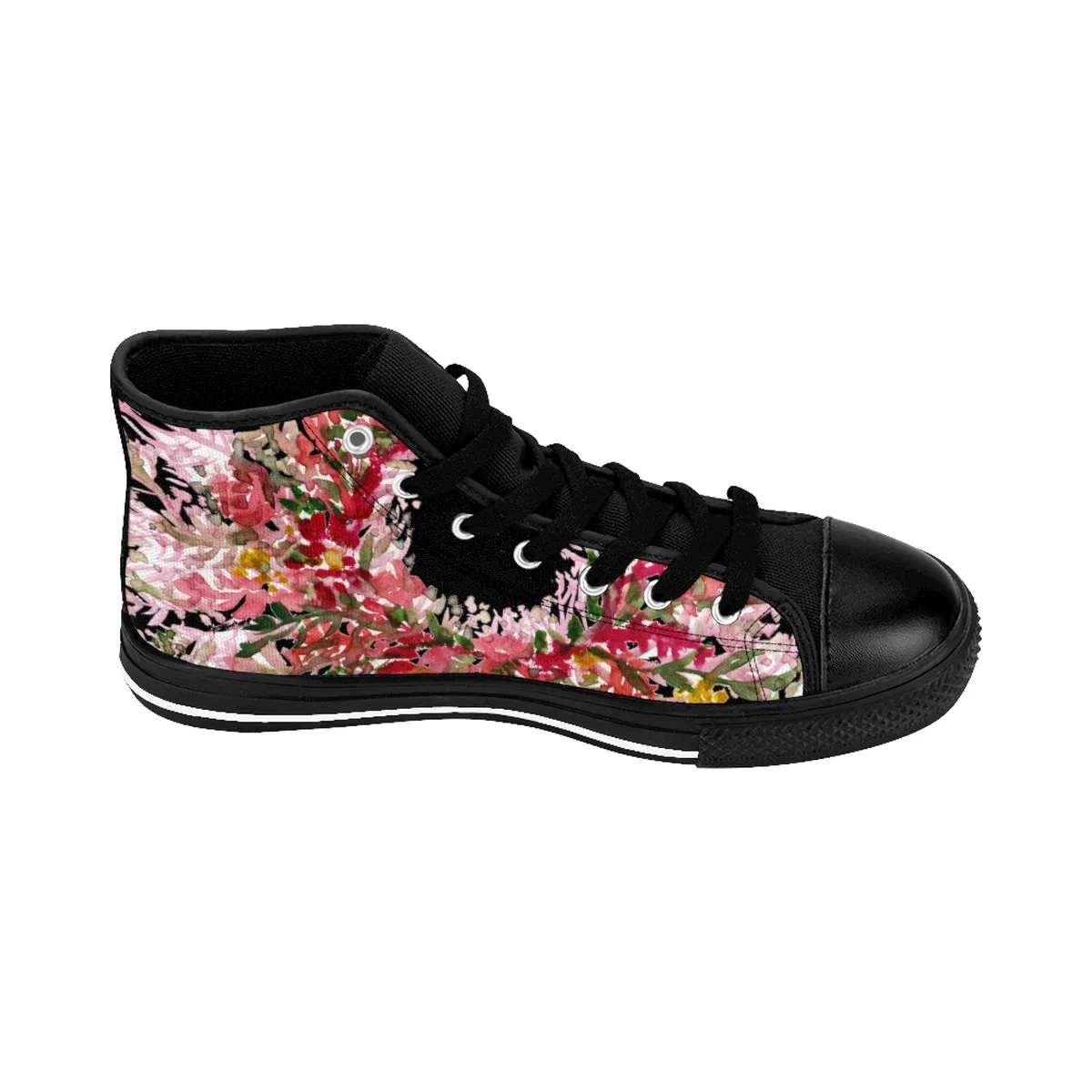 Red Floral Men's High Tops, Black Red Fall Themed Designer Men's High Top Tennis Shoes