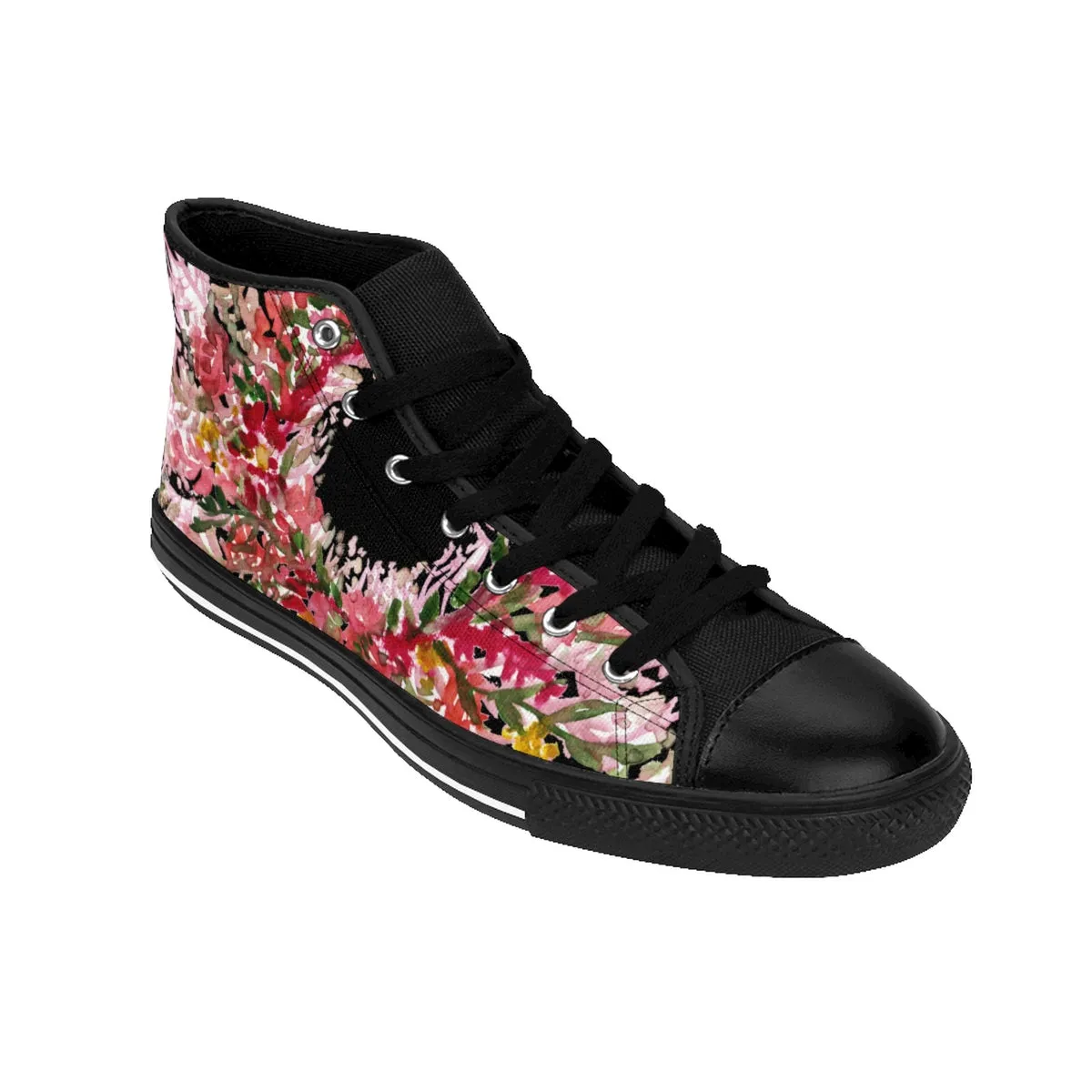 Red Floral Men's High Tops, Black Red Fall Themed Designer Men's High Top Tennis Shoes