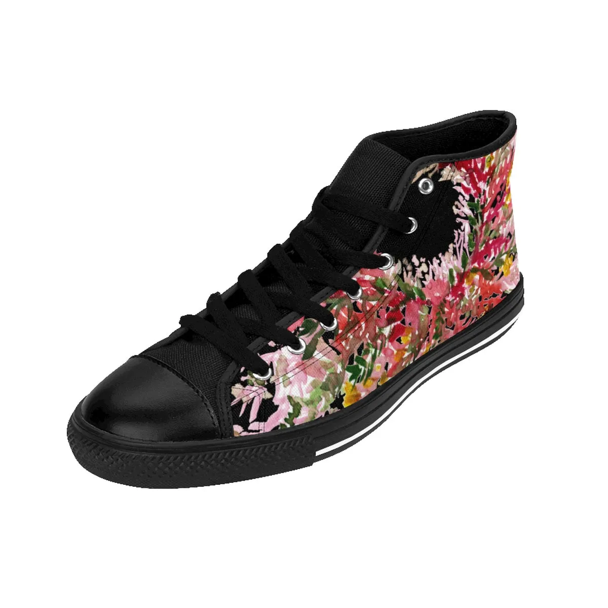 Red Floral Men's High Tops, Black Red Fall Themed Designer Men's High Top Tennis Shoes