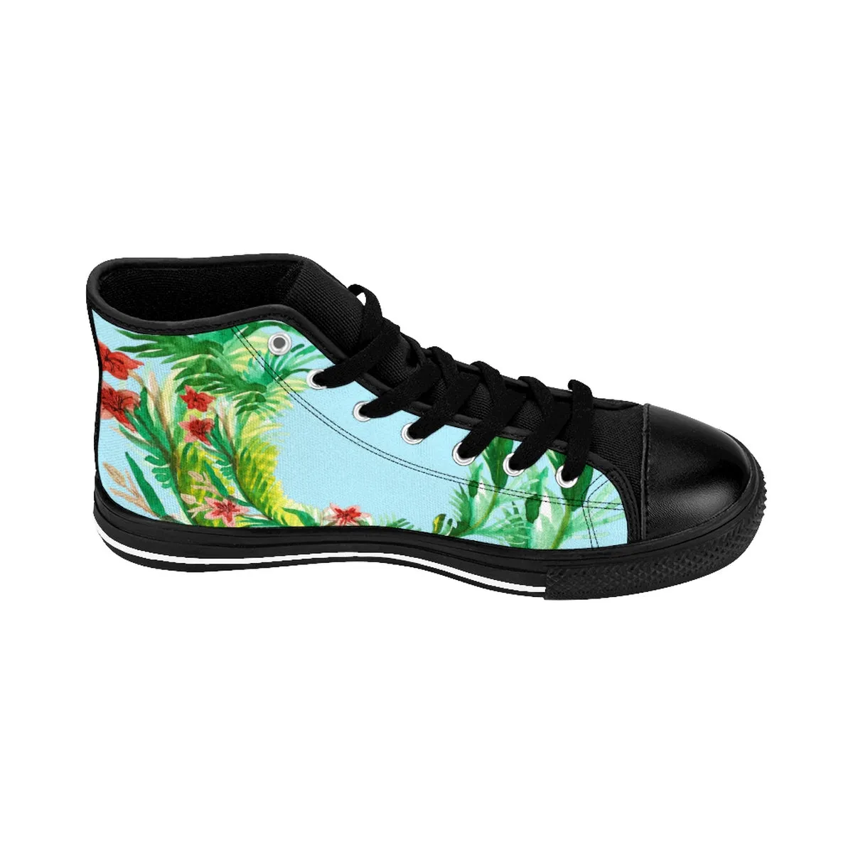 Red Floral Men's High Tops, Light Blue Red Floral Print High-top Sneakers Running Tennis Shoes