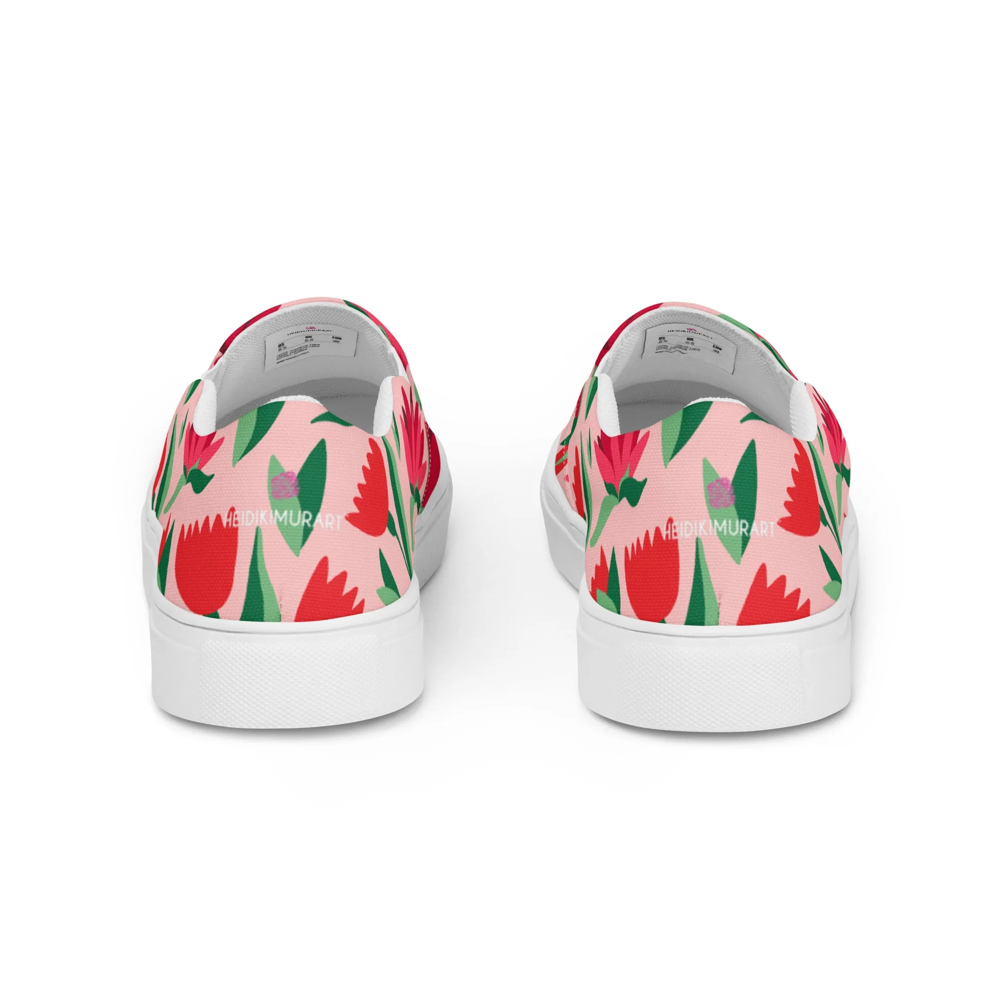 Red Floral Women's Sneakers, Pink Girlie Flower Print Women’s Slip-On Canvas Shoes (US Size: 5-12)