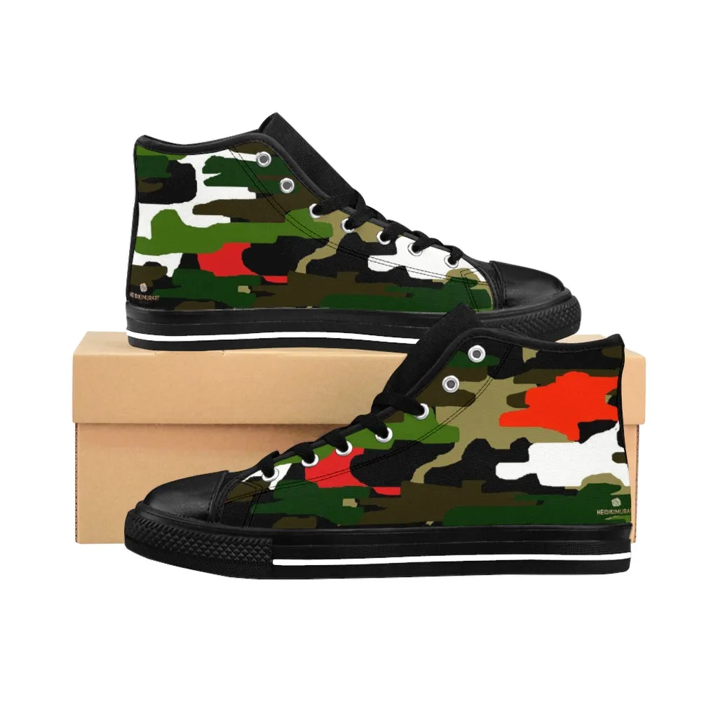 Red Green Camo Women's Sneakers, Army Print Designer High-top Sneakers Tennis Shoes