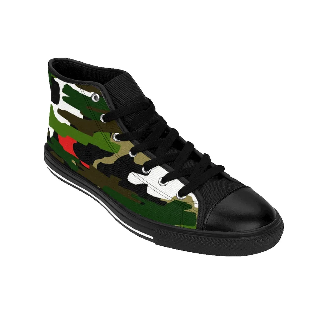 Red Green Camo Women's Sneakers, Army Print Designer High-top Sneakers Tennis Shoes