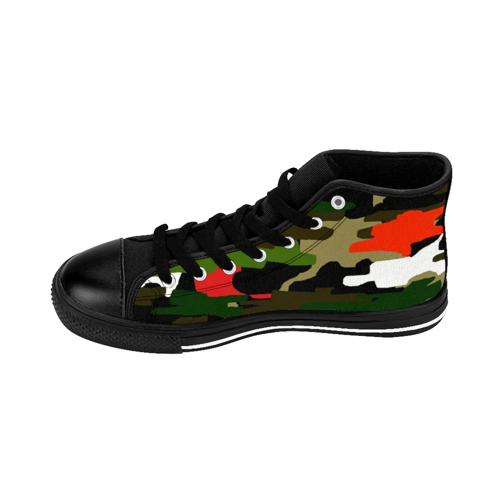 Red Green Camo Women's Sneakers, Army Print Designer High-top Sneakers Tennis Shoes