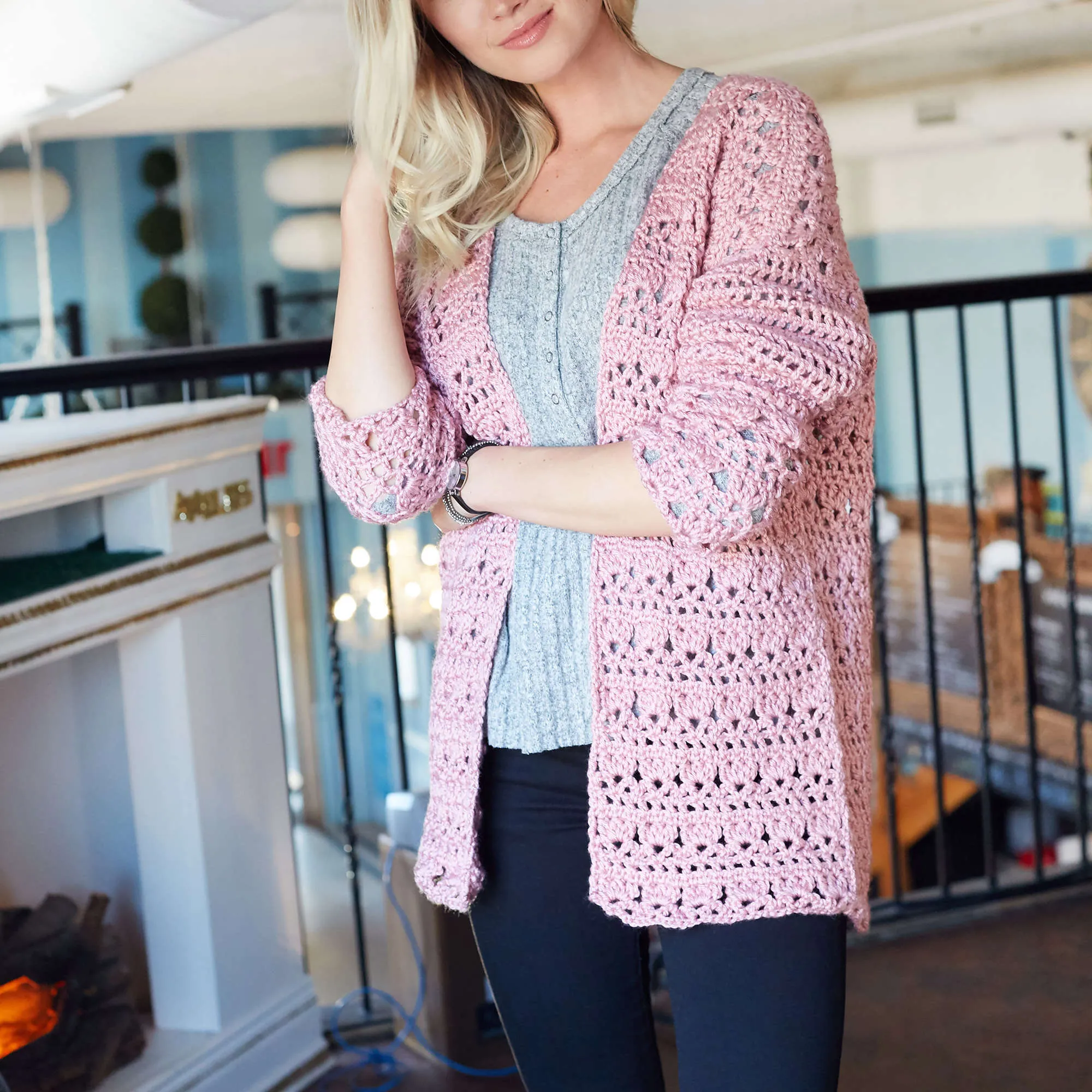 Red Heart Open Front Comfy Crochet Cardigan