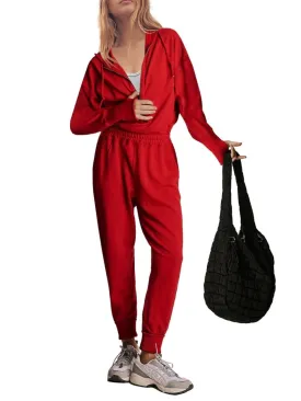 Red hooded loose jumper overall