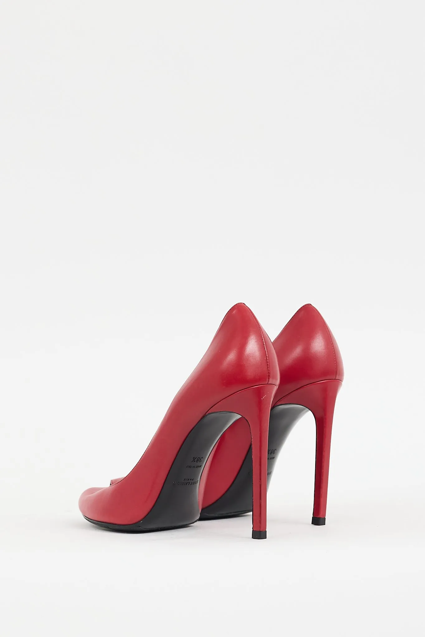 Red Leather Peep Toe Pump