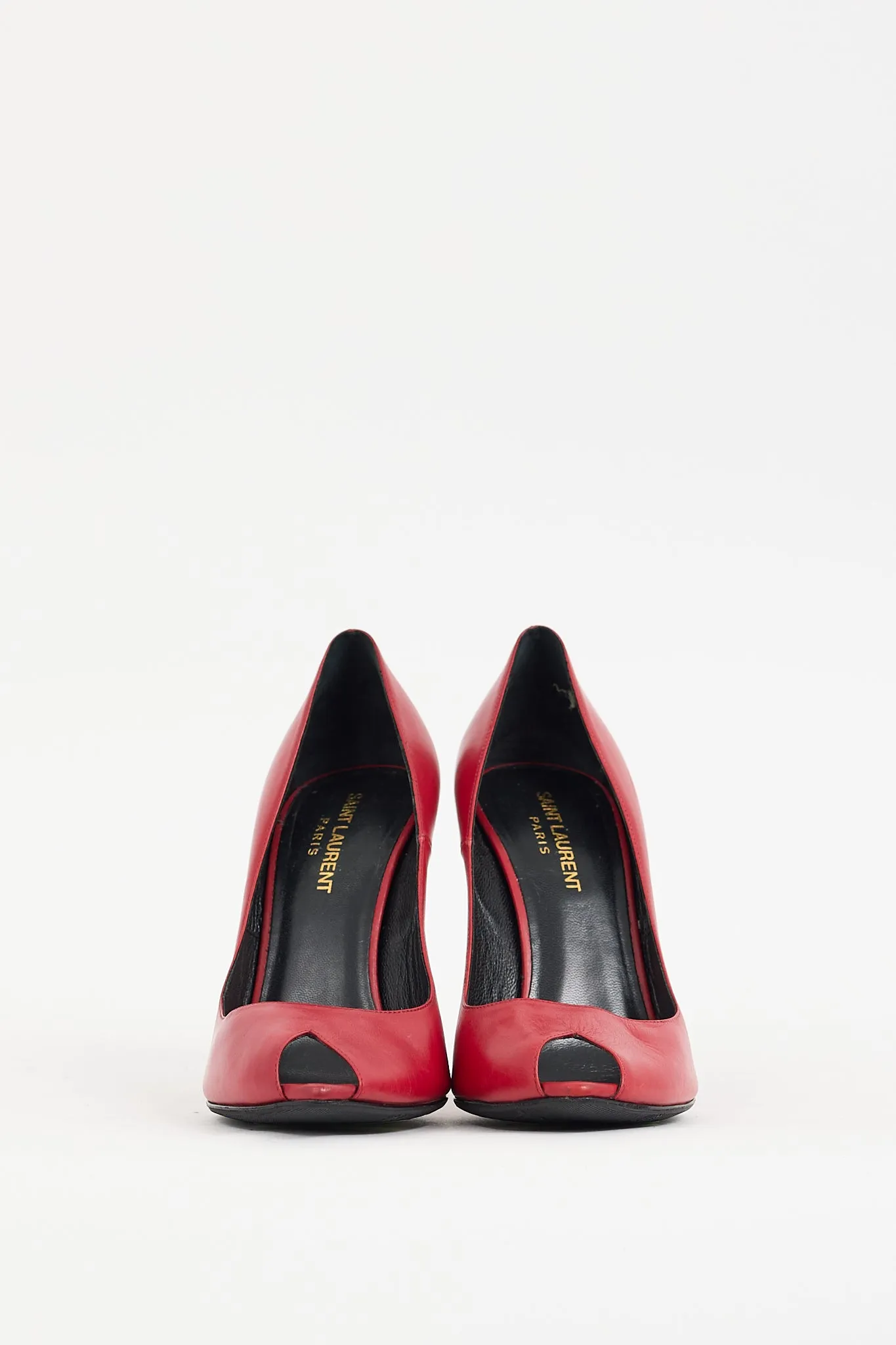 Red Leather Peep Toe Pump