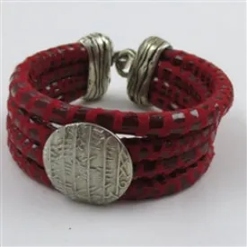 Red Multi-strand Leather Wide Cuff Bracelet