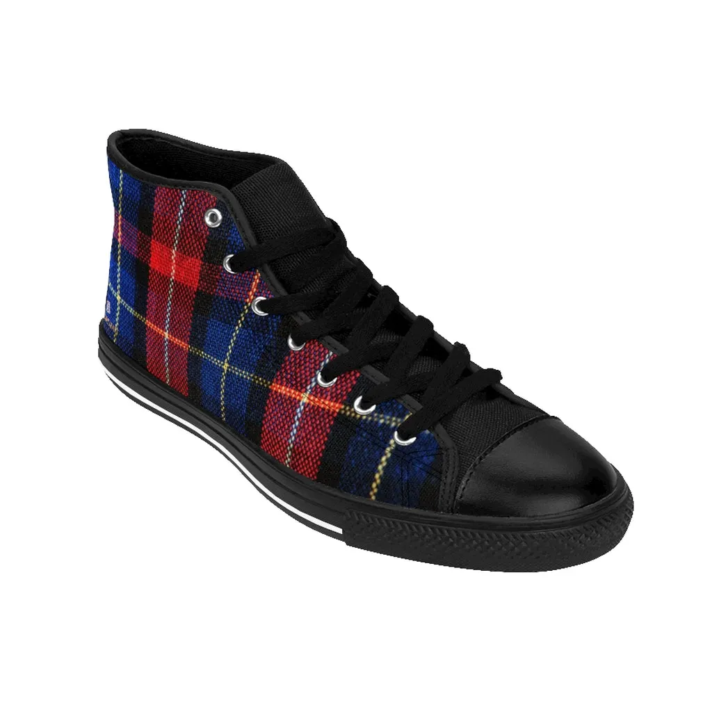 Red Plaid Men's High-top Sneakers, Scottish Tartan Print Men's Designer Tennis Running Shoes