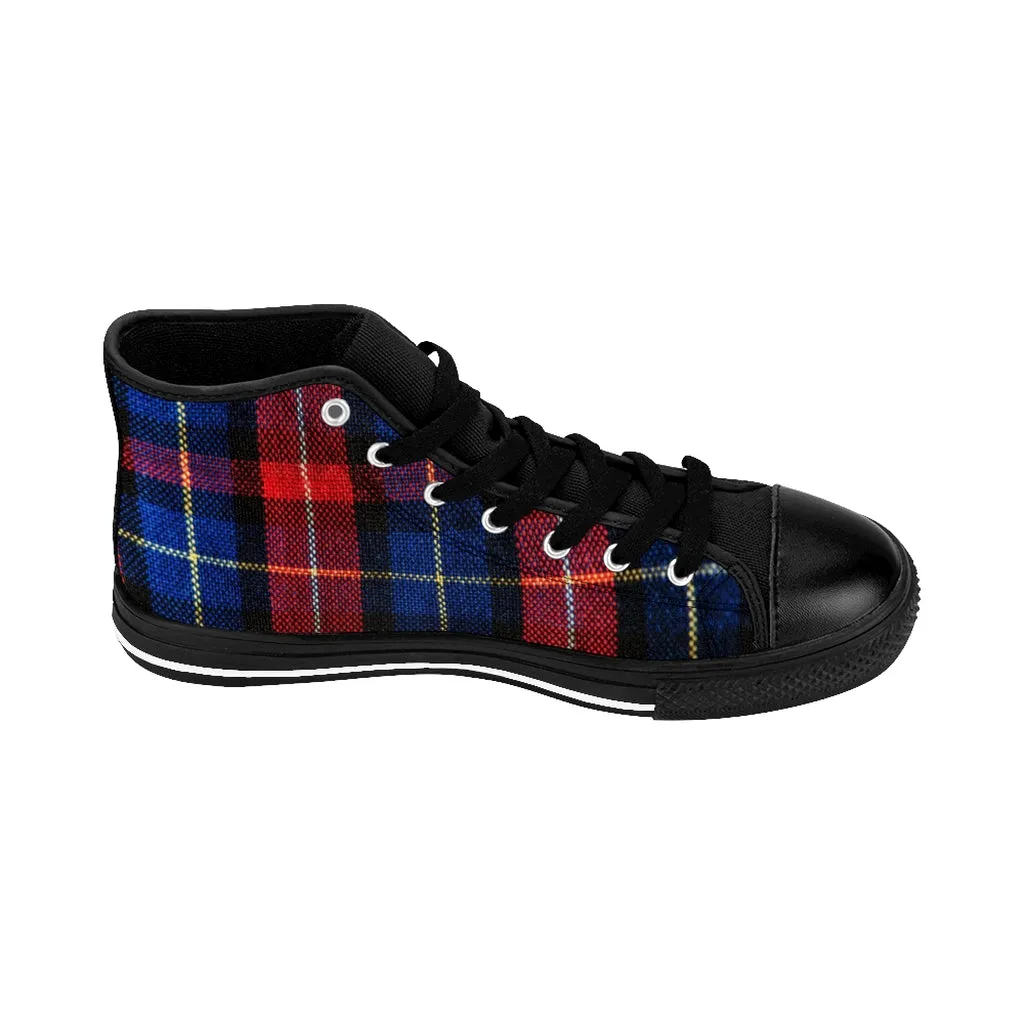 Red Plaid Men's High-top Sneakers, Scottish Tartan Print Men's Designer Tennis Running Shoes