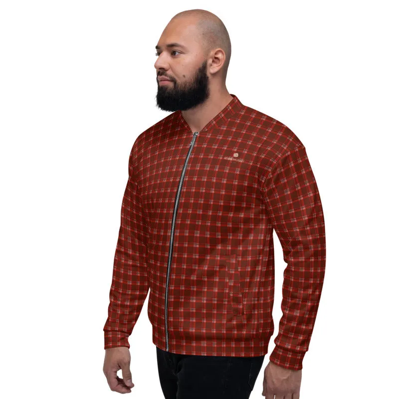 Red Plaid Print Bomber Jacket, Classic Unisex Bomber Jacket For Men/ Women-Made in EU